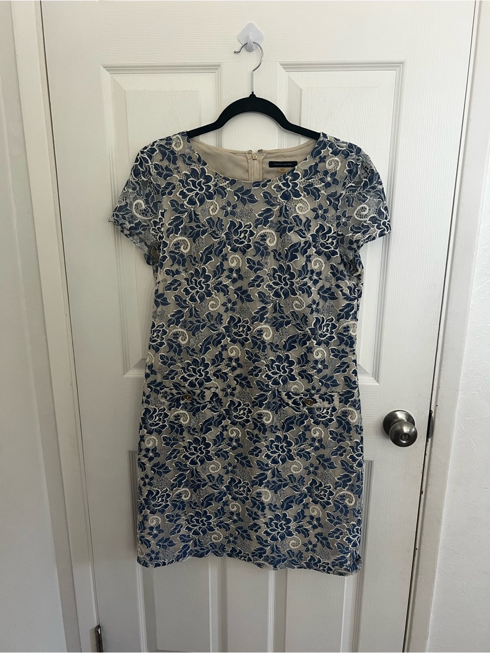 Tommy Hilfiger Blue and Cream Floral Jacquard Mini Dress